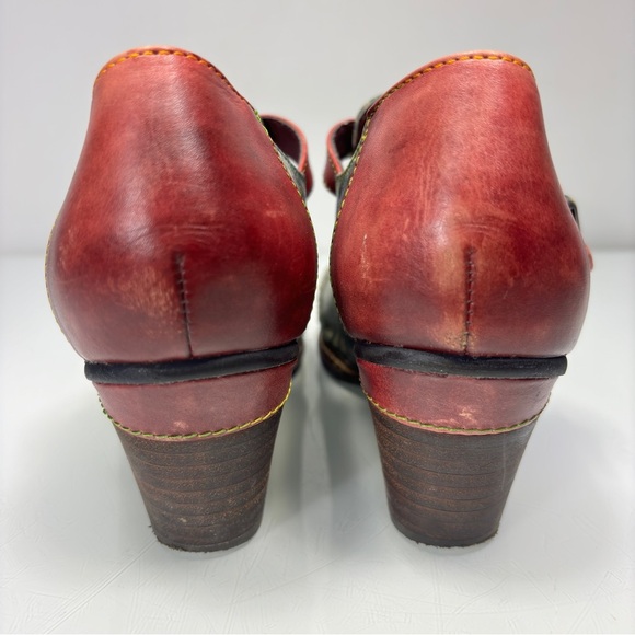 L'Artiste Spring Step Susana Red Green Floral Print Leather Heeled Booties Sz 36 - Picture 9 of 12